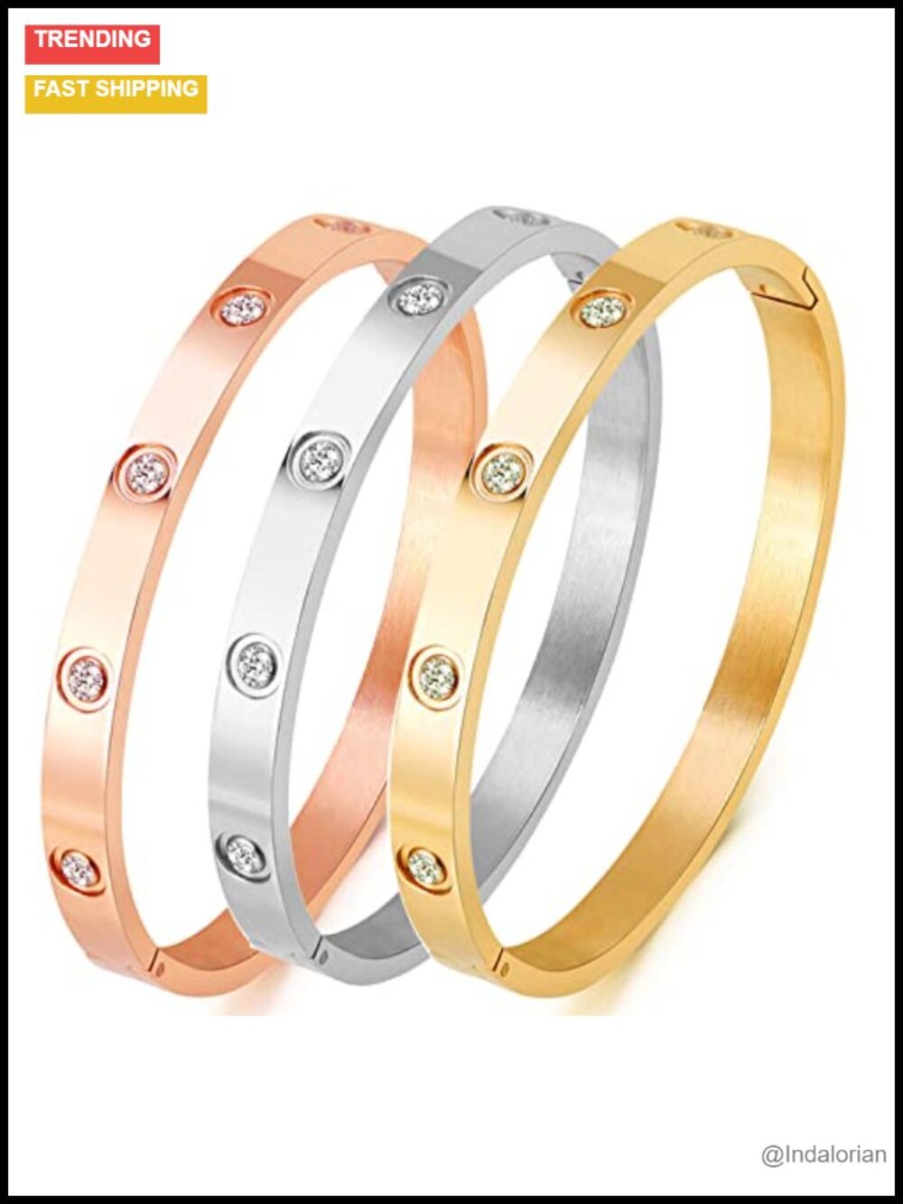 18K Gold Plated Love Bangle Bracelet CZ Stainless Steel Women's Jewelry